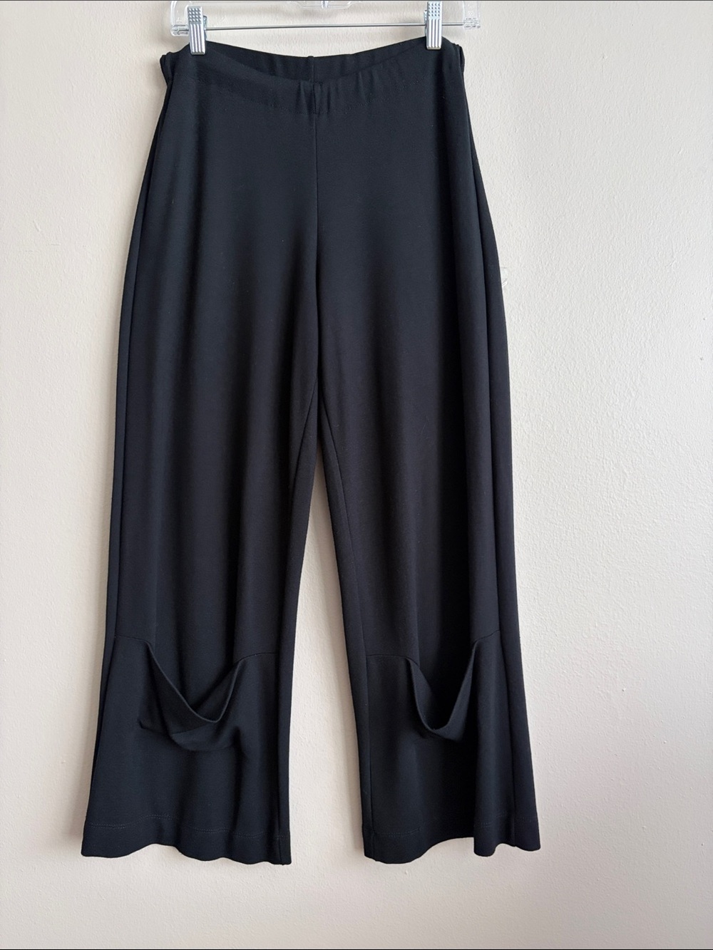 Alembika Black Architectural Draped Wide Leg Punto Pants Size 2 US 8/10